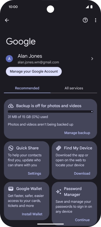 Press Manage backup.