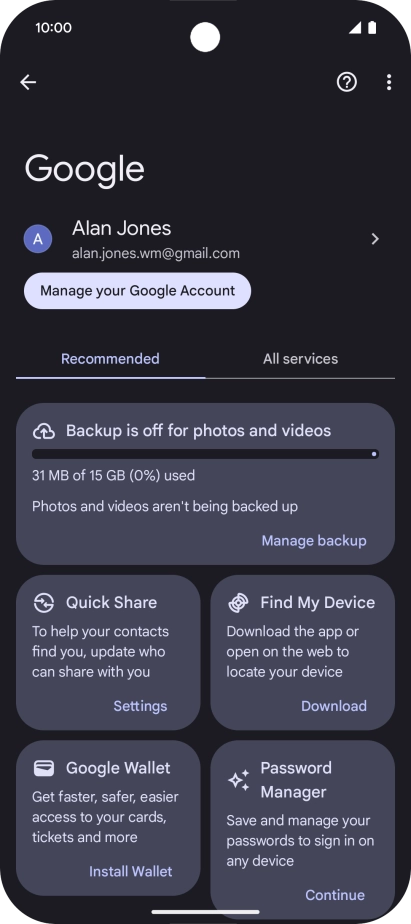 Press Manage backup.