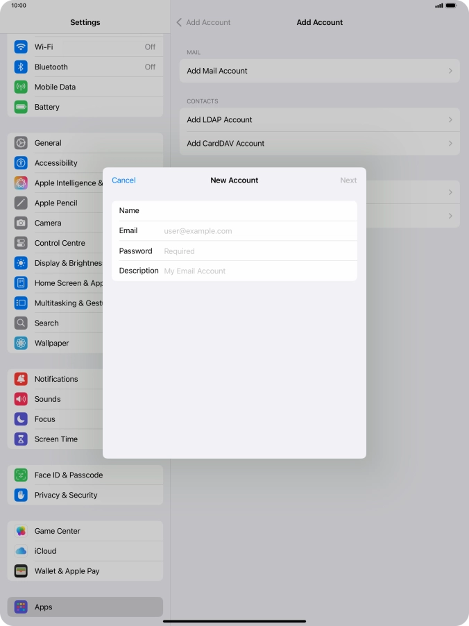 Press Email and key in your email address.