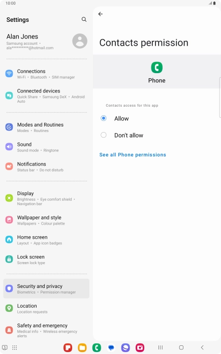 Press the required setting.