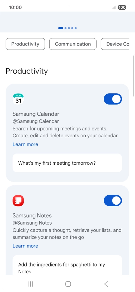 Press the indicator next to the required extension to turn on the function.