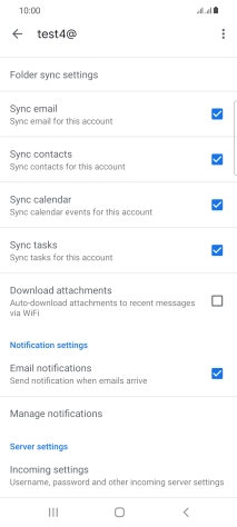 Press the fields next to the required data types to turn synchronisation on or off. Press the fields next to the required data types to turn synchronisation on or off.