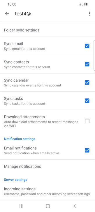 Press the fields next to the required data types to turn synchronisation on or off. Press the fields next to the required data types to turn synchronisation on or off.