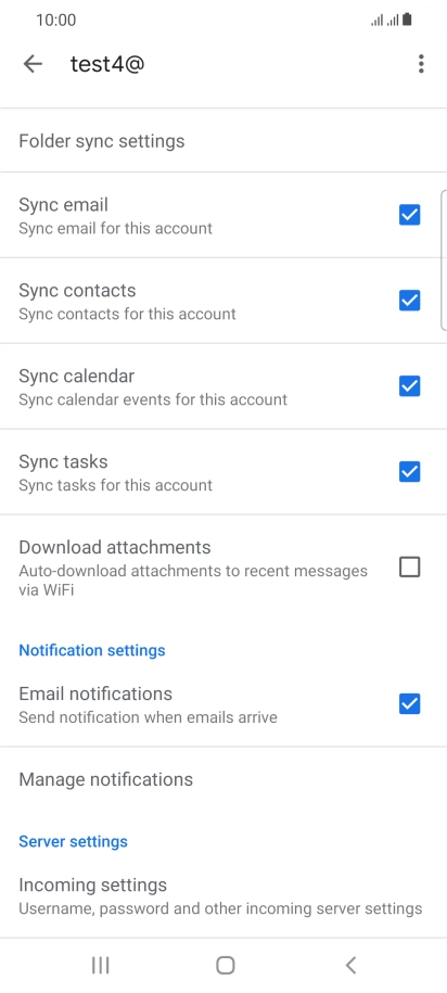 Press the fields next to the required data types to turn synchronisation on or off. Press the fields next to the required data types to turn synchronisation on or off.