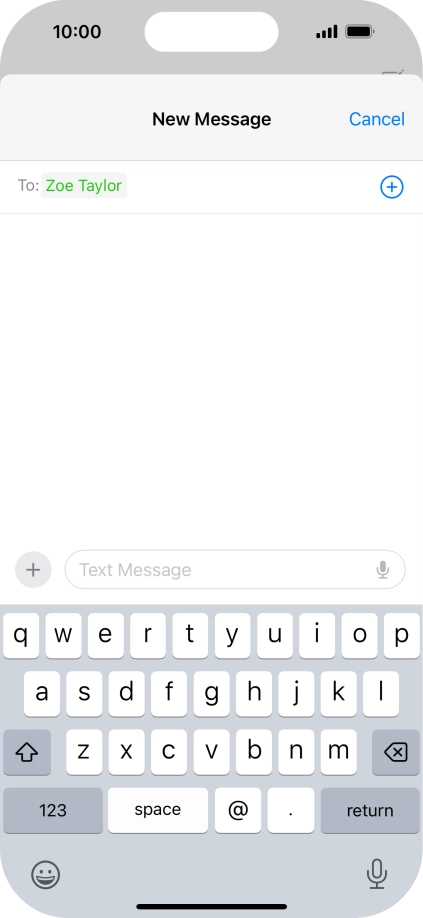 Press the text input field and write the text for your text message.
