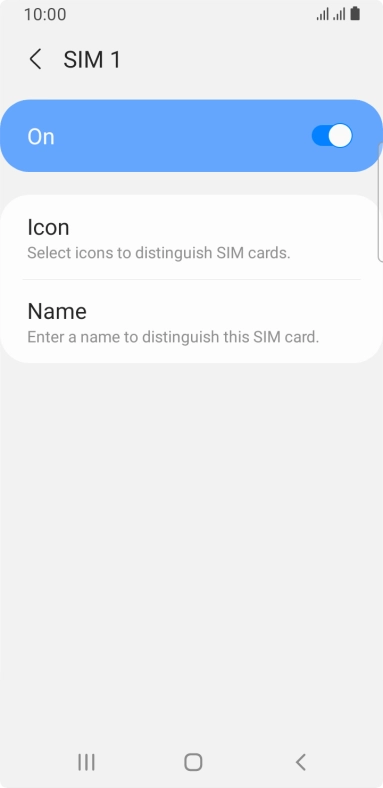 Press the indicator to turn use of the SIM on or off.