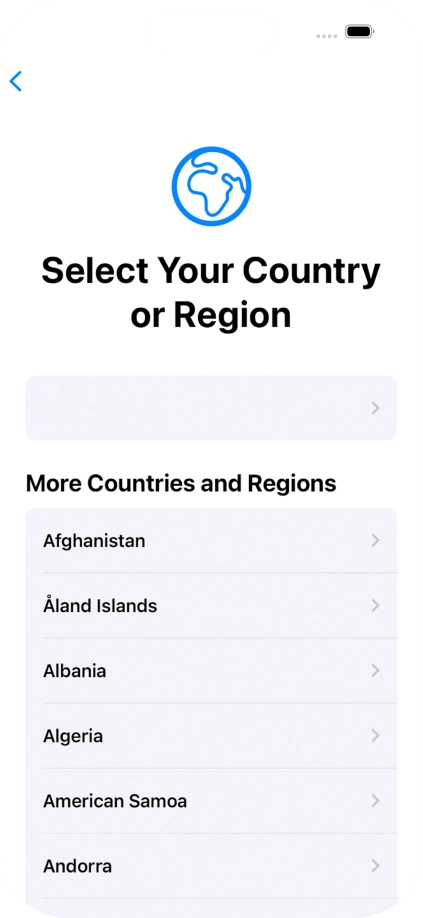 Press the required country or area. Press the required country or area.