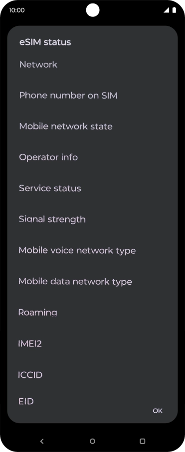 Your phone's EID number is displayed below EID.