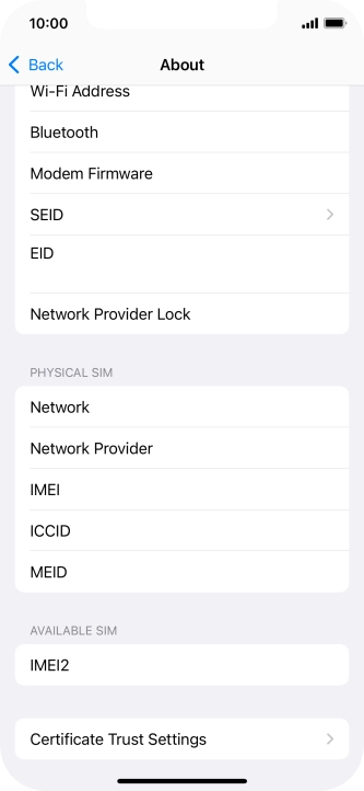 Your phone's EID number is displayed below EID.