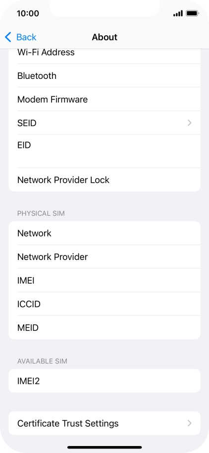 Your phone's EID number is displayed below EID.
