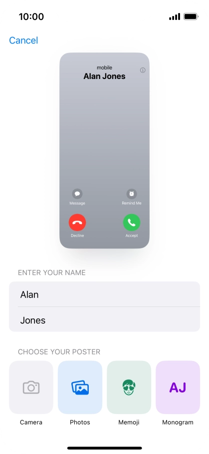 Press the required category and follow the instructions on the screen to select and save the required picture to your Contact Poster.