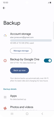 Press Back up now and wait while the phone memory is backed up.