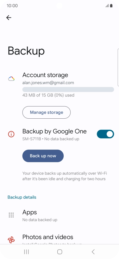 Press Back up now and wait while the phone memory is backed up.