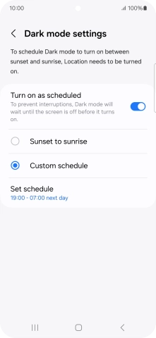 Press the required setting.