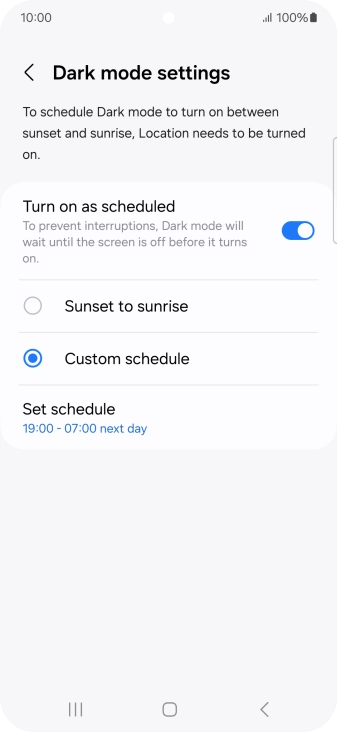 Press the required setting.
