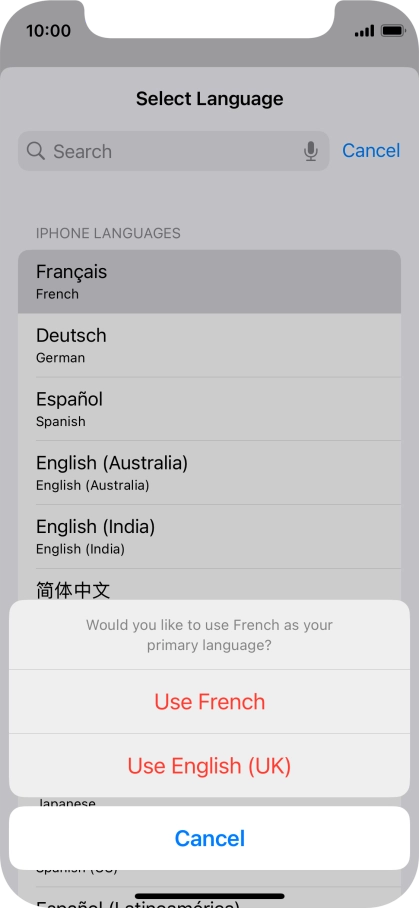 To select the new language as the default phone language, press Use ‹language› .