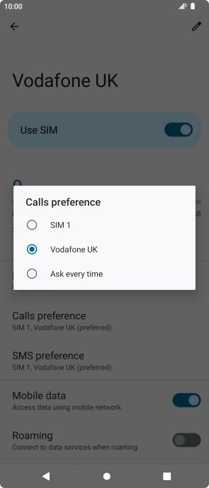 Press the required setting.