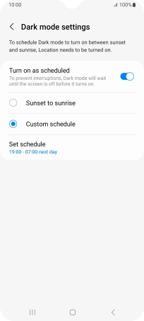 Press the required setting.