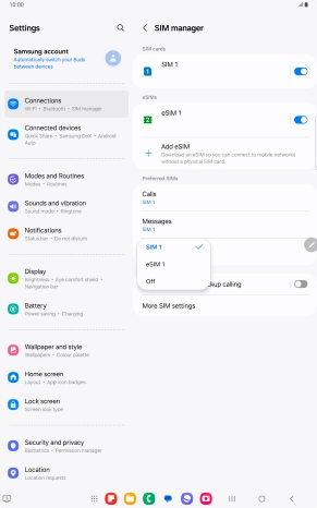 Press the required setting.