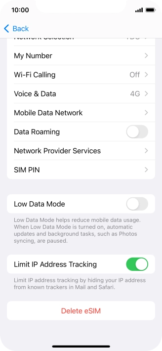 Press Delete eSIM and follow the instructions on the screen to delete your eSIM.