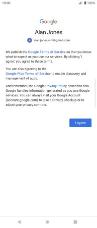 Press I agree and follow the instructions on the screen to select settings for your Google account.