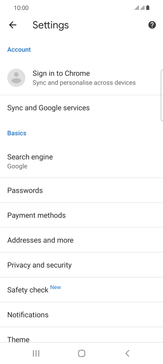 Press Privacy and security.