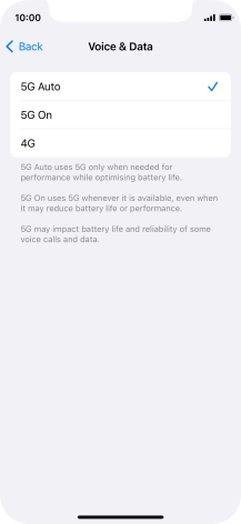 To turn on automatic switch between 5G and 4G, press 5G Auto.