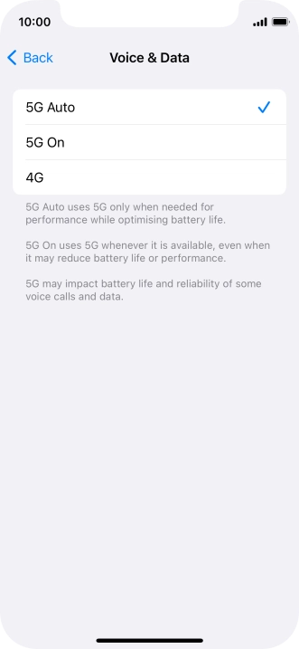To turn on automatic switch between 5G and 4G, press 5G Auto.