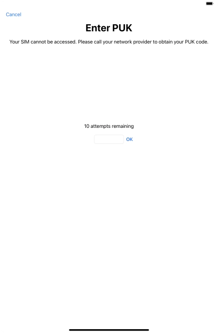 Key in the PUK and press OK.