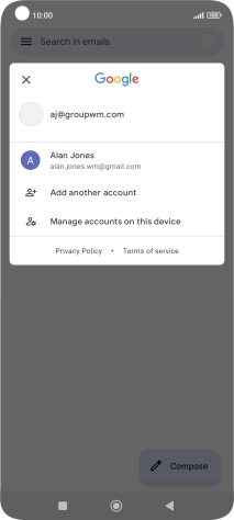 Press the required email account. Press the required email account.