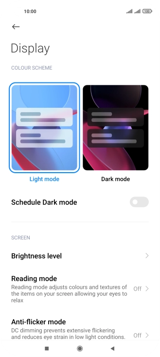 Press Brightness level.