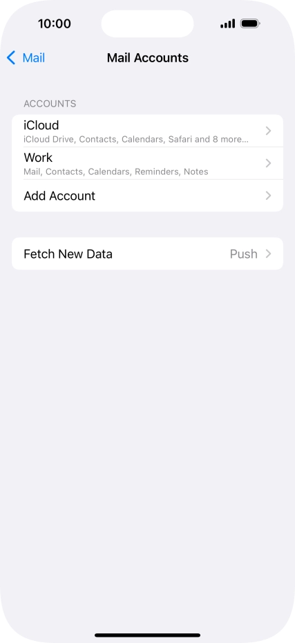Press the name of the Exchange email account you've just set up.