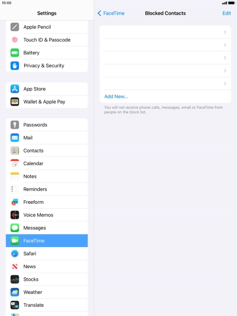 Press Add New... and follow the instructions on the screen to block a contact.