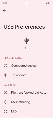 Press File transfer/Android Auto. Press File transfer/Android Auto.