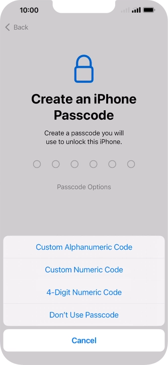 Follow the instructions on the screen to turn on use of phone lock code or press Don't Use Passcode.