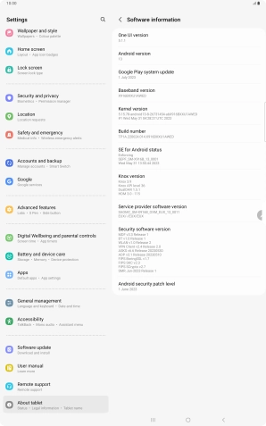 Your tablet's software version is displayed below Android version.