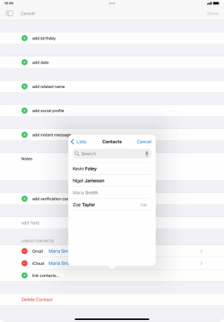 Press the required contact. Press the required contact.