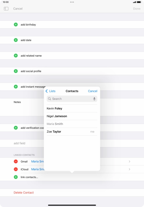 Press the required contact. Press the required contact.