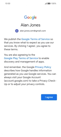 Press I agree and follow the instructions on the screen to select settings for your Google account.