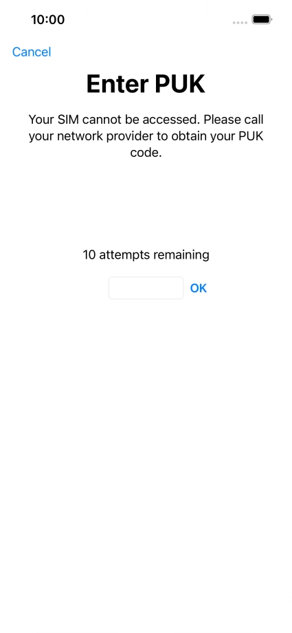 Key in the PUK and press OK.