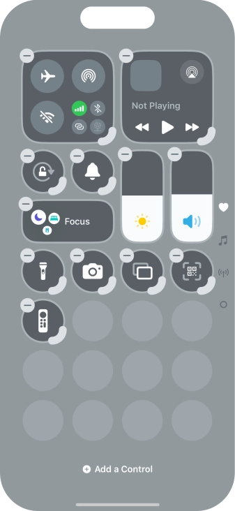 Press Add a Control and follow the instructions on the screen to add the required function to Control Centre.
