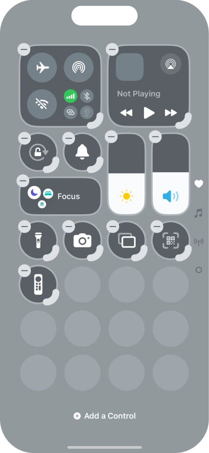 Press Add a Control and follow the instructions on the screen to add the required function to Control Centre.