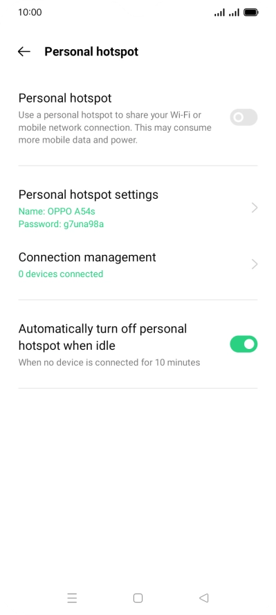 Press Personal hotspot settings.