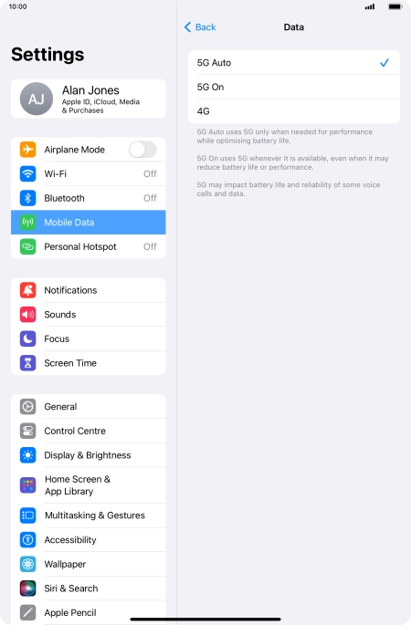 To turn on automatic switch between 5G and 4G, press 5G Auto.