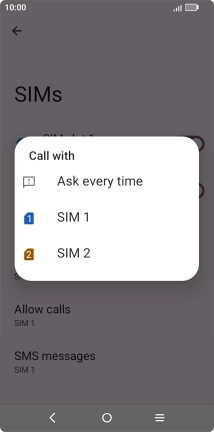 Press the required setting.