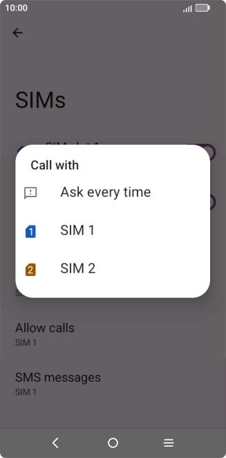 Press the required setting.