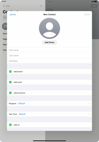 Press First name and key in the first name.