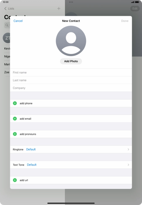 Press First name and key in the first name.