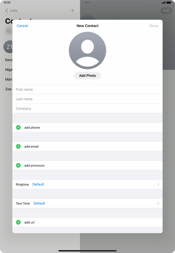 Press First name and key in the first name.