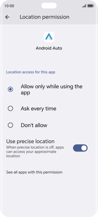 Press the required setting.